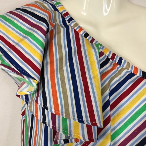 ASOS Women’s Dress One Shoulder Double Ruffle Stripe Multicolor Column - Picture 4 of 10